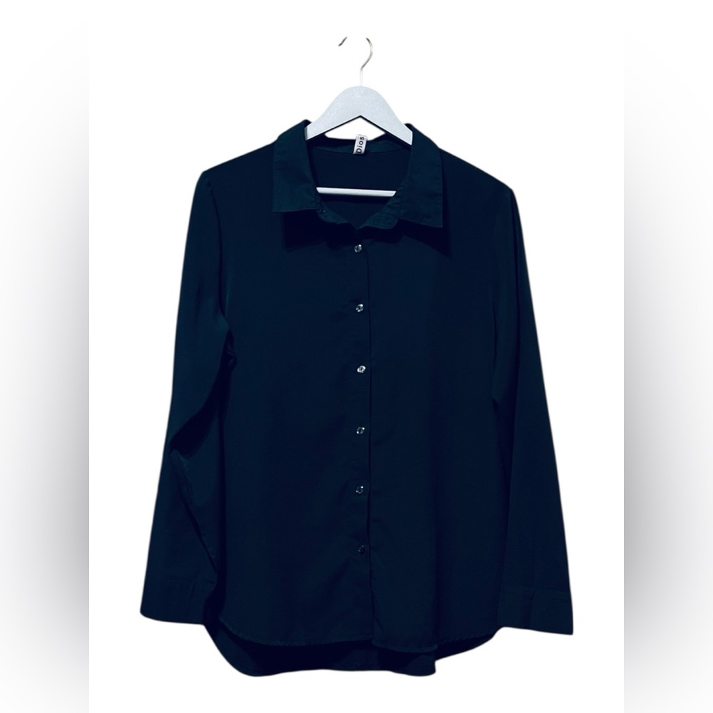 Diosun Black Button Down Blouse Classic Collared Shirt – Size Large